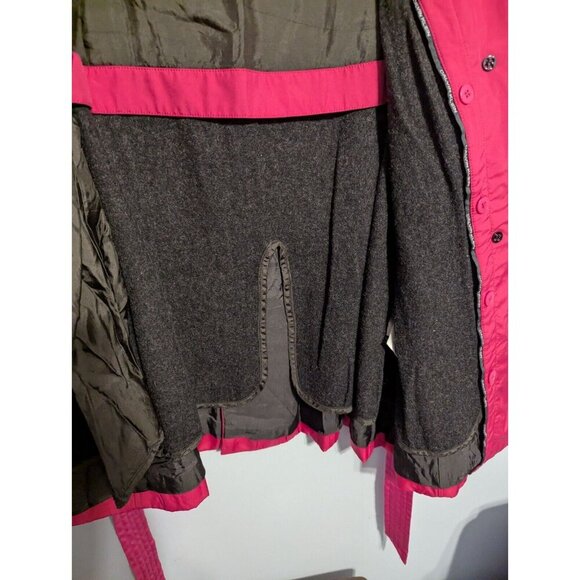 Calvin Klein Womens Magenta Pink Rain Jacket Wool Lined Peacoat Belted Size 6 - Picture 10 of 14